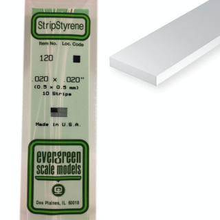 Baguette carrée en plastique 350 x 0.5 mm - 10 pcs - Evergreen Scale Models - Rougier et Plé