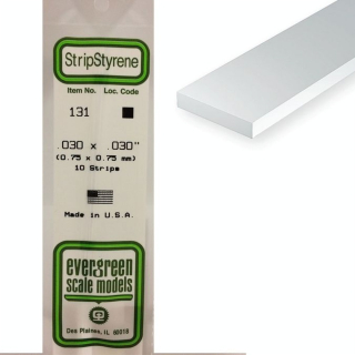 Baguette carrée en plastique 350 x 0.75 mm - 10 pcs - Evergreen Scale Models - Rougier et Plé