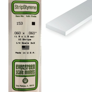 Baguette carrée en plastique 350 x 1,5 mm - 10 pcs - Evergreen Scale Models - Rougier et Plé