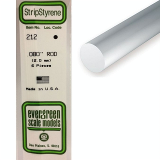 Baguette ronde en plastique 350 x 2 mm - 6 pcs - Evergreen Scale Models - Rougier et Plé