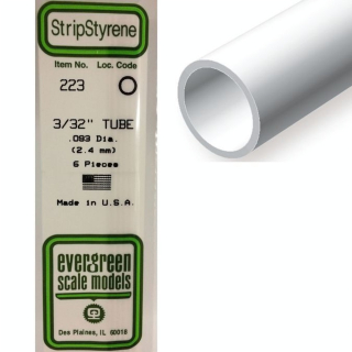 Tube rond en plastique 350 x 2,4 mm Ø Int 0,99 mm - 6 pcs - Evergreen Scale Models - Rougier et Plé
