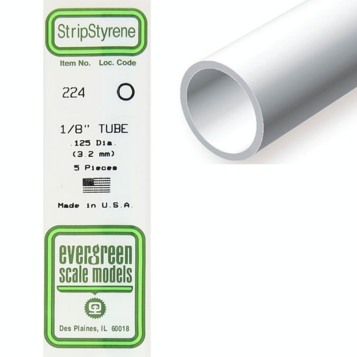 Tube rond en plastique 350 x 3,2 mm Ø Int 1,8 mm - 5 pcs - Evergreen Scale Models - Rougier et Plé