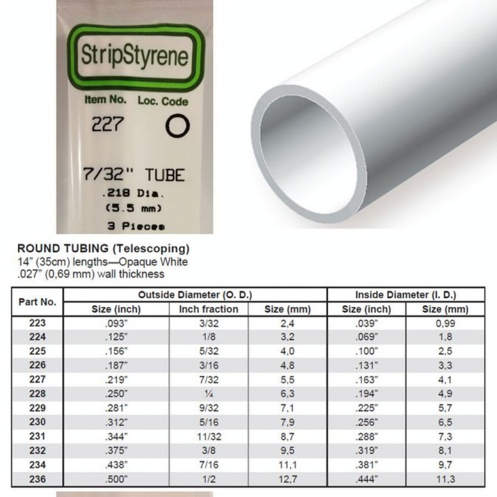 Tube rond en plastique 350 x 5,5 mm Ø Int 4,1 mm  - 3 pcs - Evergreen Scale Models - Rougier et Plé