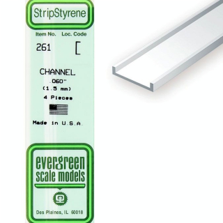 Baguette profile en U en plastique 350 x 1,5 x 0,94 mm - 4 pcs - Evergreen Scale Models - Rougier et Plé