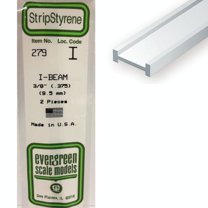 Baguette profile en I en plastique 350 x 9,5 x 3,8 mm - 2 pcs - Evergreen Scale Models - Rougier et Plé