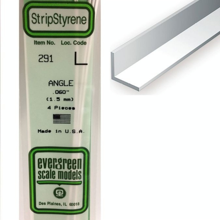 Baguette profile en L en plastique 350 x 1,5 x 1,5 mm - 4 pcs - Evergreen Scale Models - Rougier et Plé