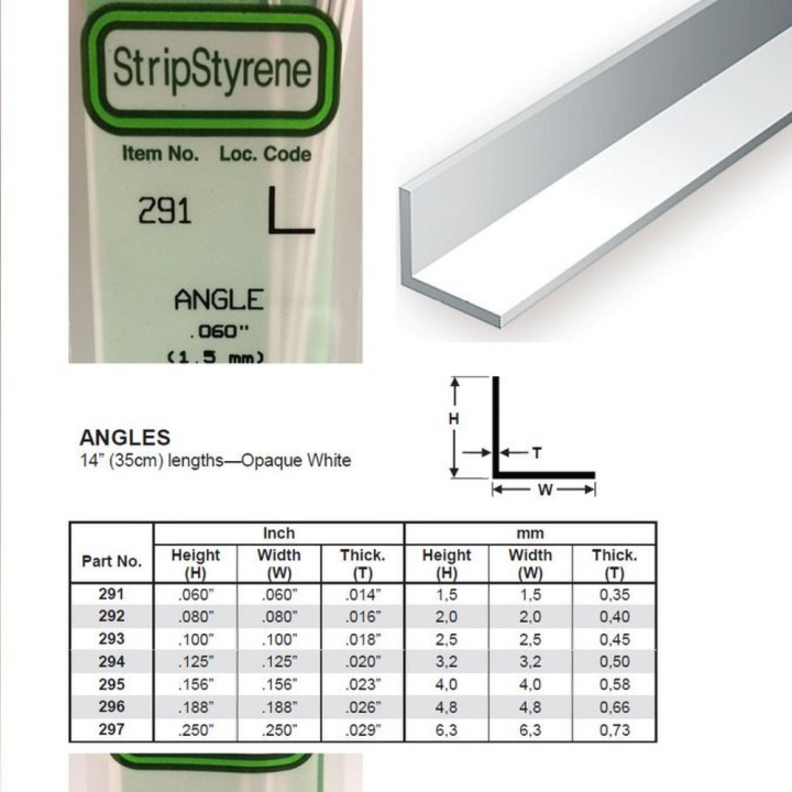 Baguette profile en L en plastique 350 x 1,5 x 1,5 mm - 4 pcs - Evergreen Scale Models - Rougier et Plé