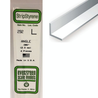 Baguette profile en L en plastique 350 x 2 x 2 mm - 4 pcs - Evergreen Scale Models - Rougier et Plé