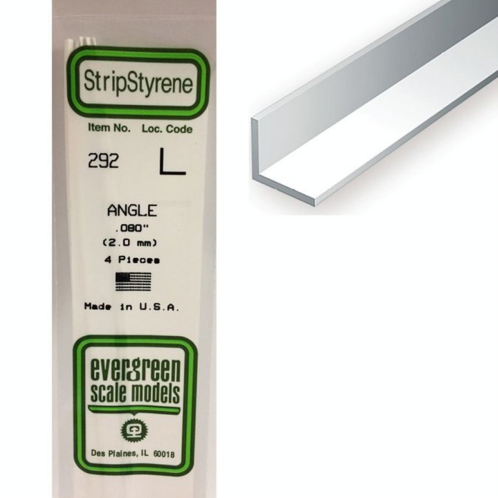 Baguette profile en L en plastique 350 x 2 x 2 mm - 4 pcs - Evergreen Scale Models - Rougier et Plé