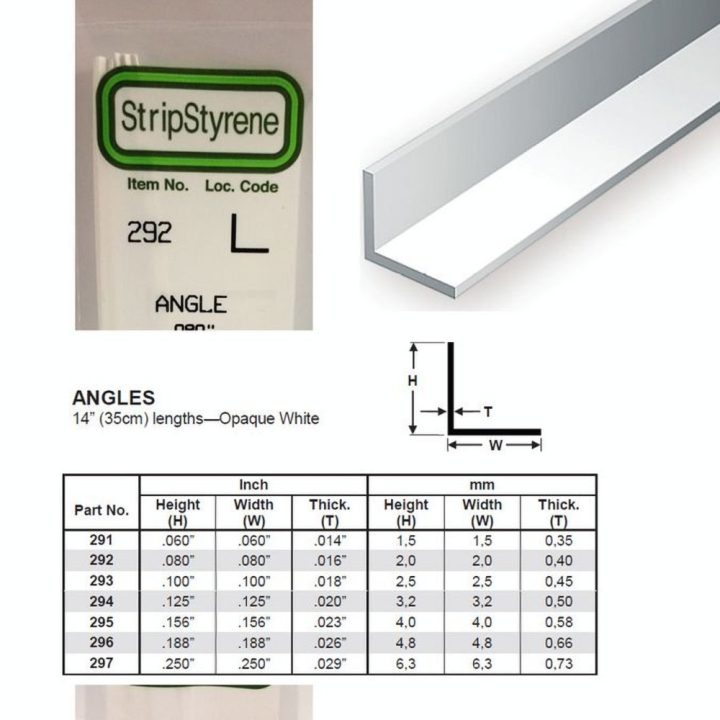 Baguette profile en L en plastique 350 x 2 x 2 mm - 4 pcs - Evergreen Scale Models - Rougier et Plé