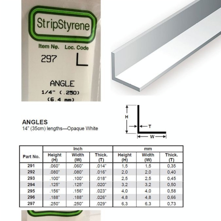 Baguette profile en L en plastique 350 x 6,3 x 6,3 mm - 2 pcs - Evergreen Scale Models - Rougier et Plé