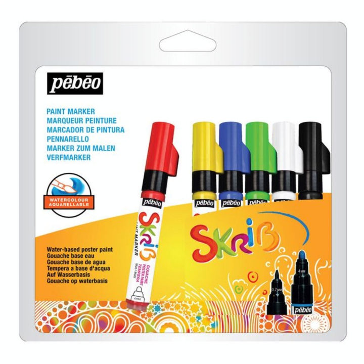 Marqueur gouache Skrib 6 couleurs Classiques - Pébéo - Rougier et Plé