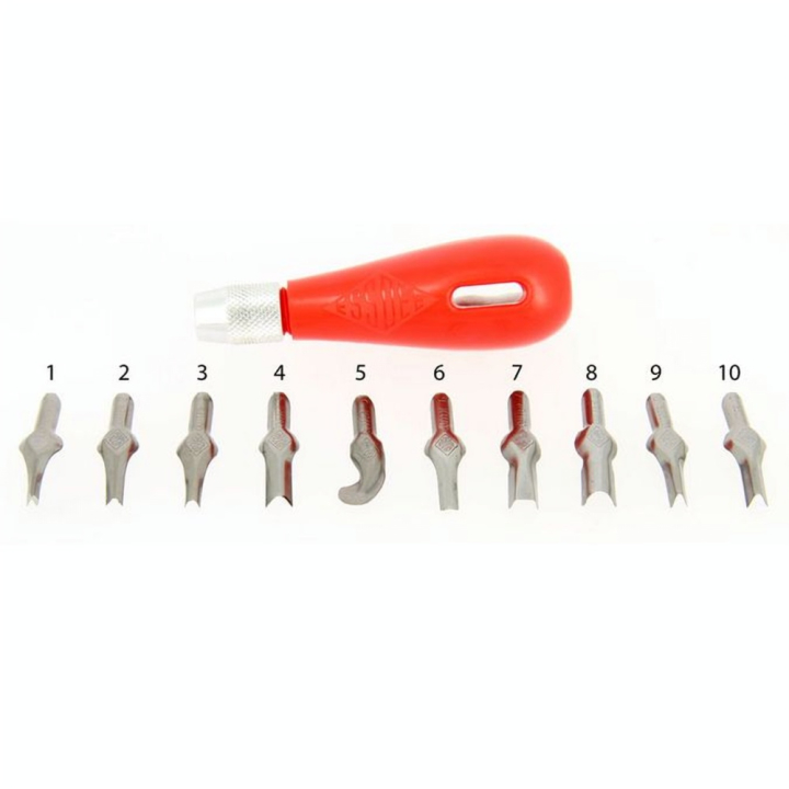 Manche pour linogravure + 10 gouges différentes - ESSDEE - Rougier et Plé