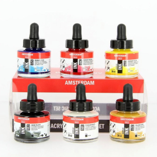 Encre acrylique 30 ml Set 6 couleurs - Amsterdam - Rougier et Plé