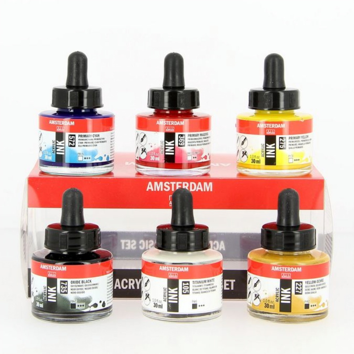 Encre acrylique 30 ml Set 6 couleurs - Amsterdam - Rougier et Plé