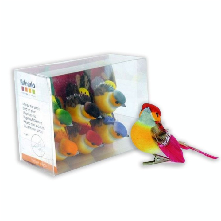 Oiseaux décoratifs sur pince 7 x 4,5 cm - 6 pcs - Artemio - Rougier et Plé