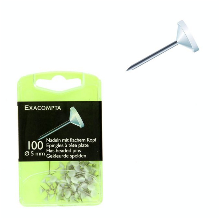 Epingle de signalisation Tête plate blanche 5 mm - 100 pcs - Exacompta - Rougier et Plé