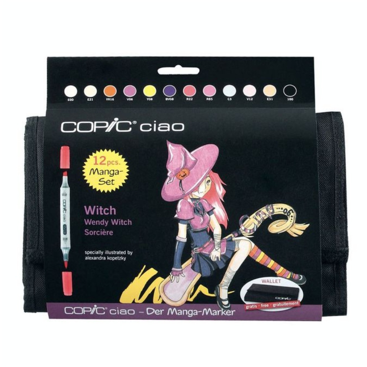 Marqueur à alcool double-pointe Ciao Set Manga Sorcière 12 couleurs - Copic - Rougier et Plé