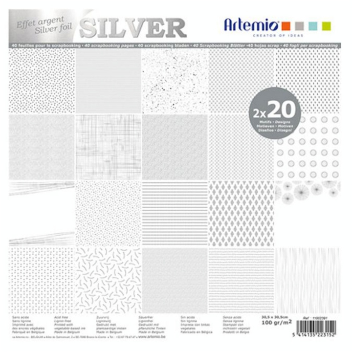Bloc de papier métallisé 30 x 30 cm Foil Argent - 40 feuilles - Artemio - Rougier et Plé