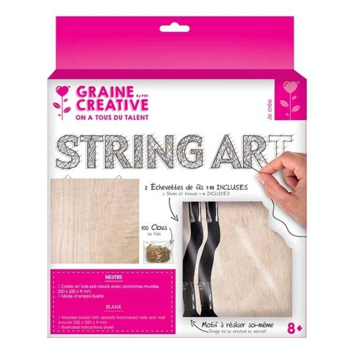 Tableau String Art set Neutre support 22 x 22 cm + 100 clous - Graine Créative - Rougier et Plé