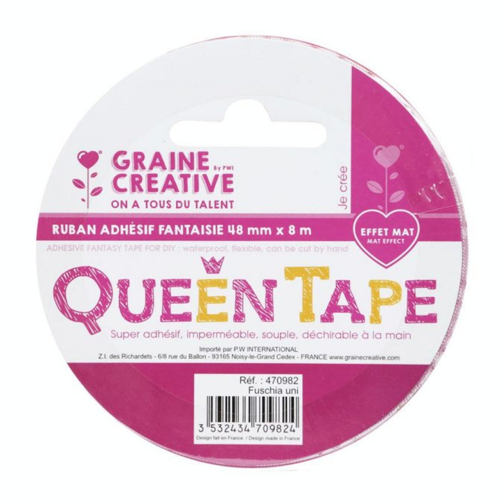 Ruban adhésif décoratif Queen Tape 48 mm x 8 m Fucshia uni - Graine Créative - Rougier et Plé