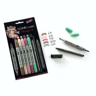 Marqueur à alcool double-pointe Ciao Set manga 5 couleurs n° 3 + Multiliner - Copic - Rougier et Plé