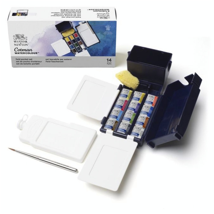 Aquarelle fine Cotman Boite de terrain 12 demi-godets - Winsor & Newton - Rougier et Plé