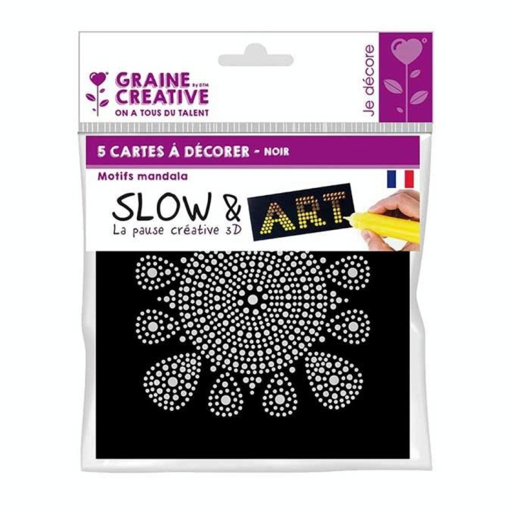 Pré-dessiné Slow & Art 5 Cartes Mandala noir - Graine Créative - Rougier et Plé