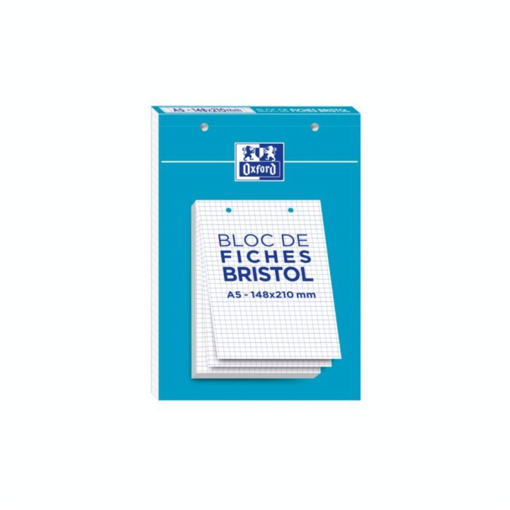 Fiche Bristol Perforée Petits carreaux 30 fiches 14,8 x 21 cm A5 - Oxford - Rougier et Plé