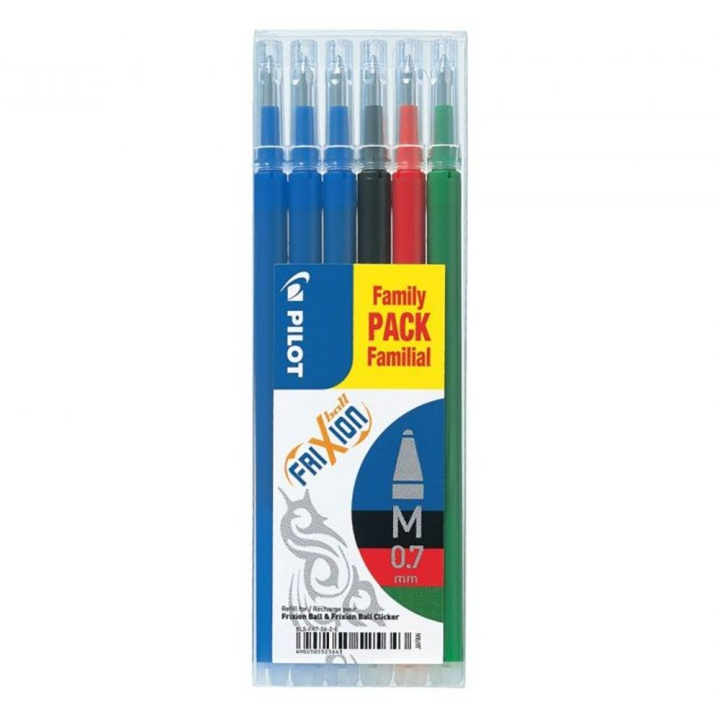 Recharge pour stylo effaçable Frixion Pointe moyenne 3 x bleu + noir + rouge + vert - Pilot - Rougier et Plé