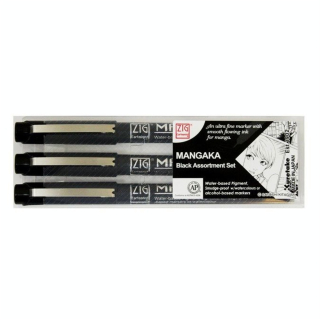 Feutre Mangaka Pochette de 3 Noirs - Kuretake - Rougier et Plé