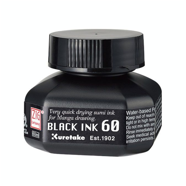 Encre japonaise Noire Black Séchage rapide 60 ml - Kuretake - Rougier et Plé