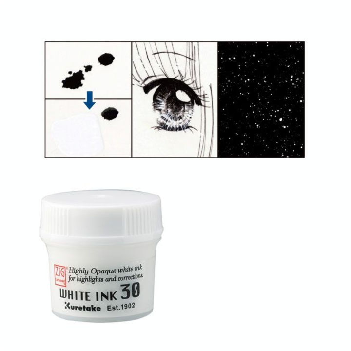 Encre japonaise Blanche opaque 30 ml - Kuretake - Rougier et Plé