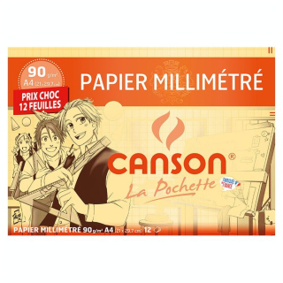 Papier millimétré 90 g/m² A4 Pochette 12 feuilles - Canson - Rougier et Plé