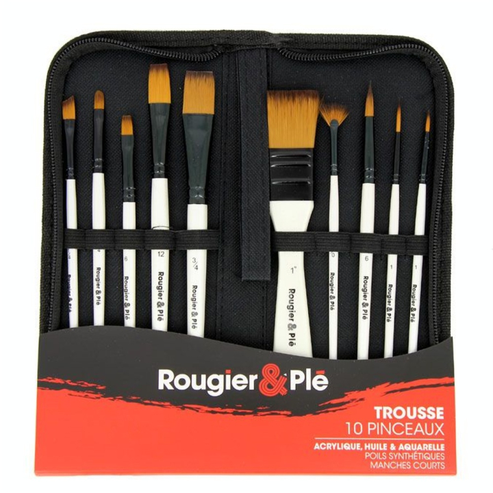 Pinceaux courts fibres synthétiques Pochette de 10 - Rougier&Plé - Rougier et Plé