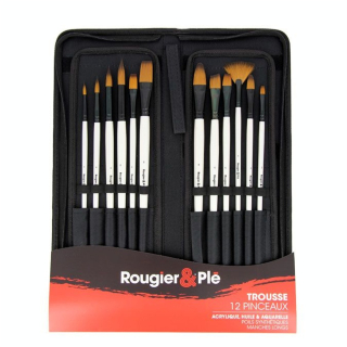 Pinceaux longs fibres synthétiques Pochette de 12 - Rougier&Plé - Rougier et Plé