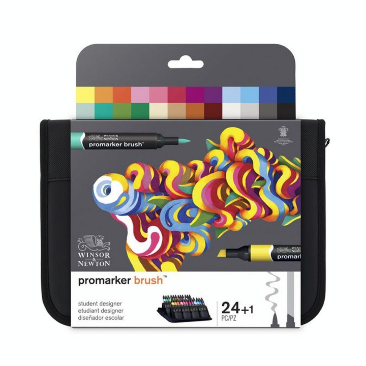 Feutre pinceau à alcool BrushMarker Trousse 24 couleurs Étudiant Designer - Winsor & Newton - Rougier et Plé