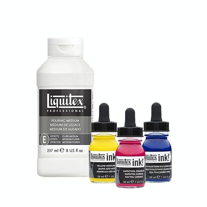Encre acrylique Set Pouring ink! Technique de coulures Couleurs primaires - Liquitex - Rougier et Plé