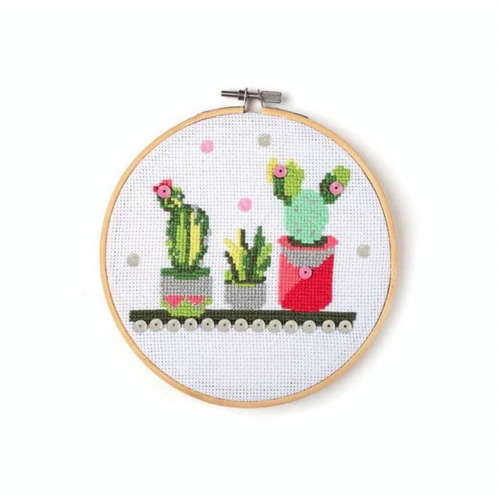 Tambour à broder kit Cactus Ø 155 mm - Graine Créative - Rougier et Plé