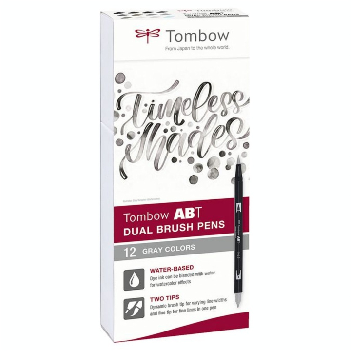 Feutre double pointe ABT Dual Brush Pen Set 12 tons gris - Tombow - Rougier et Plé