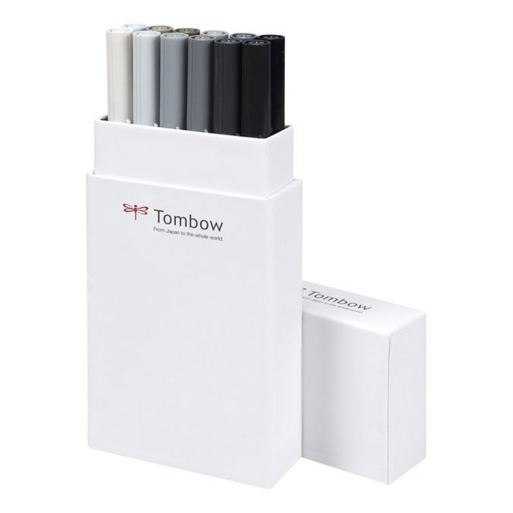 Feutre double pointe ABT Dual Brush Pen Set 12 tons gris - Tombow - Rougier et Plé