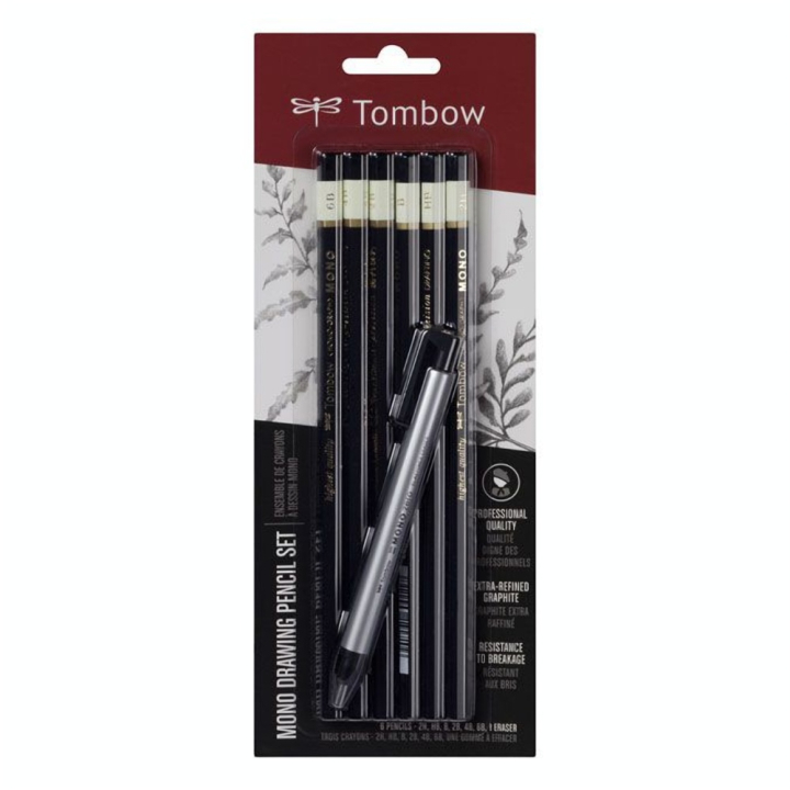 Kit 6 Crayons graphite + Gomme de précision Mono Zéro - Tombow - Rougier et Plé