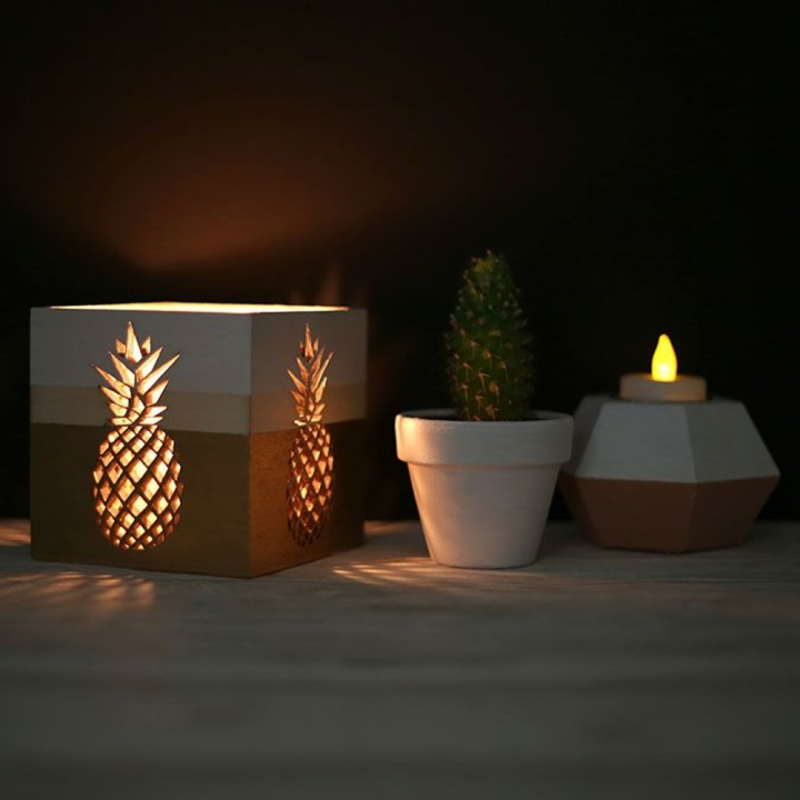 Photophore en bois Ananas 10 x 10 x 10 cm - Graine Créative - Rougier et Plé