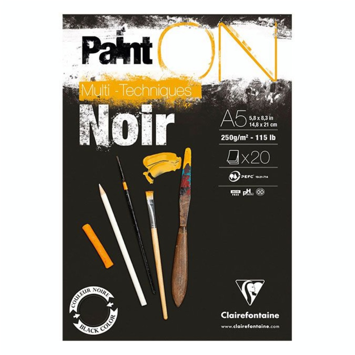 Bloc Paint'On papier Noir 250 g/m² 20 F - Clairefontaine - Rougier et Plé