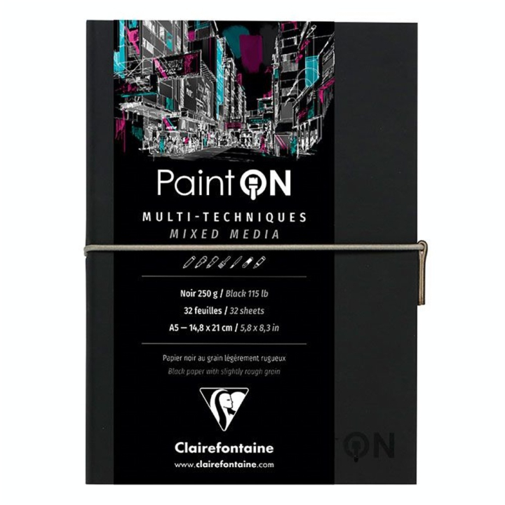 Carnet Paint'On papier Noir 250 g/m² A5 32 F - Clairefontaine - Rougier et Plé