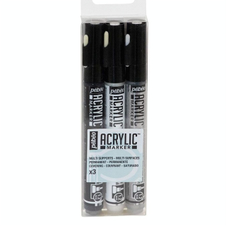 Feutre Acrylic Marker 1,2 mm Set Argent Blanc Noir - Pébéo - Rougier et Plé