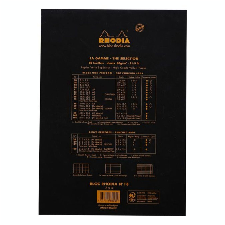 Bloc de papier Q 5x5 80 g/m² 80 F Noir - Rhodia - Rougier et Plé