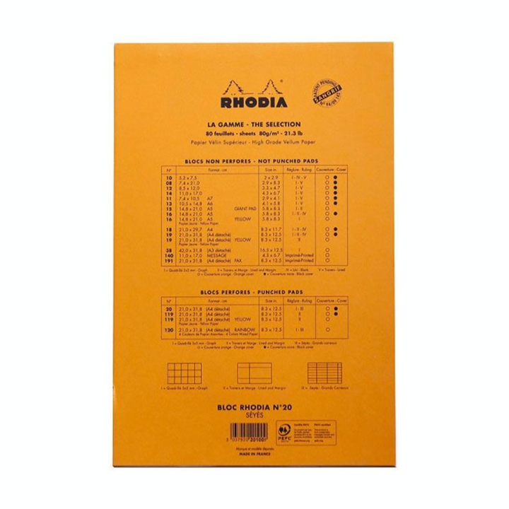 Bloc de papier A4 Seyès 80 g/m² 80 F Orange - Rhodia - Rougier et Plé