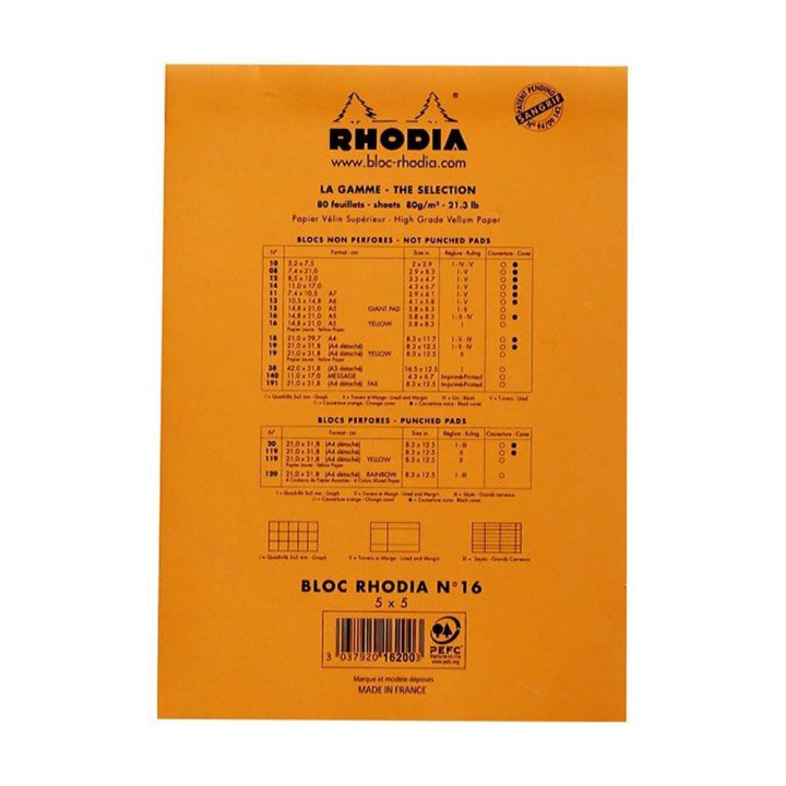 Bloc de papier Q 5x5 80 g/m² 80 F Orange - Rhodia - Rougier et Plé