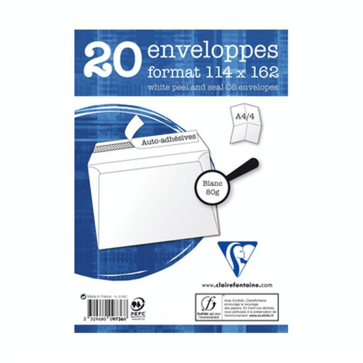 Enveloppe adhésive à Fenêtre 114 x 162 80 g/m² 20 pcs - Clairefontaine - Rougier et Plé